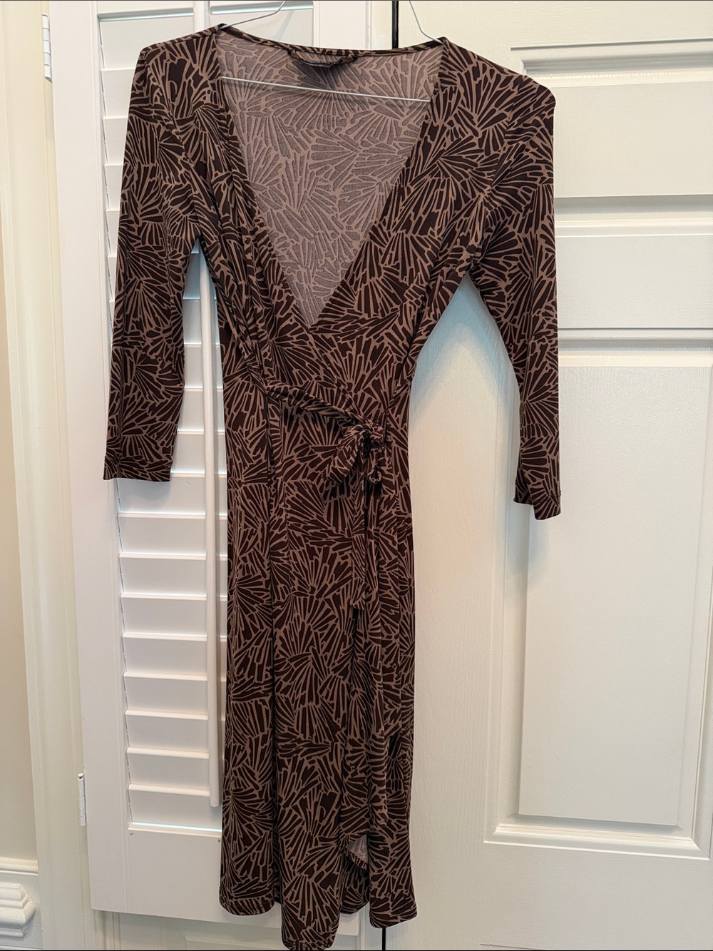 BCBGMaxAzria Brown Printed Wrap Dress with Tie Waist